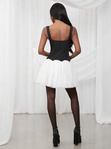 SHEIN Unity Dress Mini Classy Spring V-Neck Colorblock Sleevess Mesh Festival Summer Cocktail Brunch Party Graduation Wedding Guest Special Occasion Bridal Dinner Prom Outfits For Women - Black - View 3