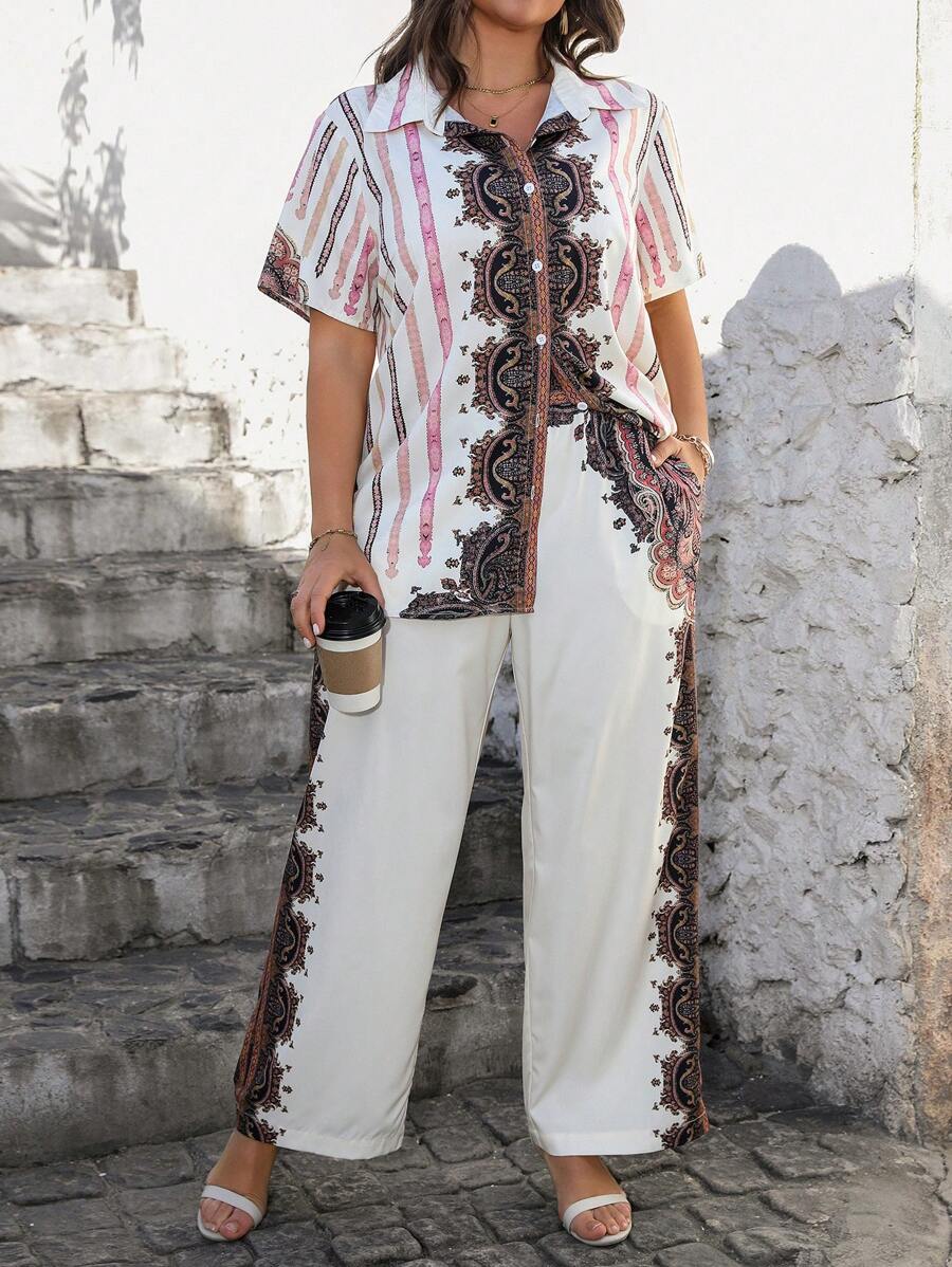 Breezaya 大码两件套女士服装宽松短袖上衣和裤子休闲中式度假服装适合圣帕特里克节、复活节、感恩节、情人节、春夏季 - 彩色 - 查看 1
