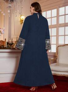 Al Najma Plus Size New Elegant Stand Collar Long Sleeve Pearl Embroidery Luxurious Ladies Robe Classy Dresses For Women Luxury Dress For Women,Modest - Navy Blue - View 2