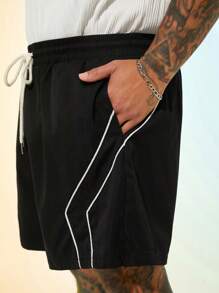 EASEVO Plus Size Men's Casual Loose Woven Black Shorts - Multicolor - View 3