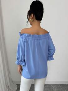 Elenzga New Design Frill Trim Bowknot Women Blouse - Blue - View 2