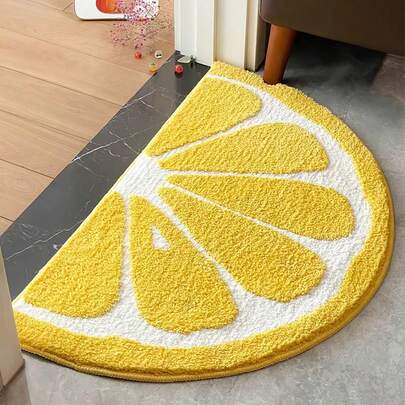 1 pieza Alfombra de baño suave y absorbente con diseño de frutas cítricas (naranja y limón), antideslizante, de 40X60cm (15.7X23.6 pulgadas), lavable, para dormitorio, sala de estar, cocina y entrada, alfombra de felpa de alta calidad, nuevo artículo, decoración de otoño, decoración de la habitación