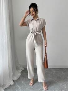 Elenzga 女士休闲短袖纯色连体裤