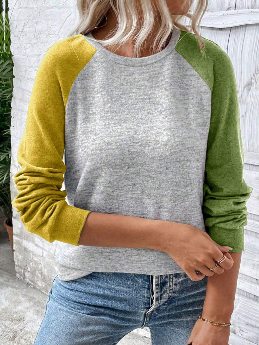 INAWLY Plus Size Casual Contrast Color Block Raglan Sleeve Sweatshirt Graduation,Back To School,Graduation,Teacher,Back To School Pullover Fall Winter Autumn - Multicolor - View 1
