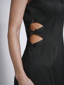 COSMINA Váy ngắn hở lưng không tay màu đen cho nữ, thanh lịch phù hợp cho mùa xuân/hè - màu đen - Xem 5