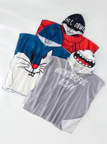 SHEIN 3pcs Kids Boys Casual Fun Cute Cartoon Character Printed Hooded Loose Cover Up, 3 Designs In 1 Set, Suitable For School, Garden, Beach, Birthday Party, Spring Summer Autumn Winter
