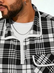 EASEVO Plus Size Men's Loose Knit Plaid Long Sleeve Shirt And Shorts Set - Multicolor - View 5