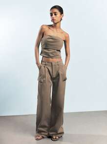 Maija Women's Casual Solid Color Low Waist Wide Leg Suit Pants,Festival - Coffee Brown - View 8