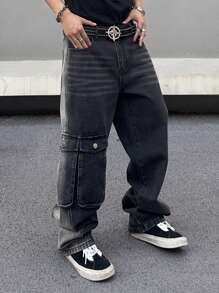 Manfinity EMRG Men's Minimalist Pocket Casual Denim Jeans, For Commuting & Daily Wear - Black - View 5