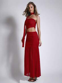 COSMINA Women's Elegant Ruched Red Holiday Dress For Valentine's Day - Red - View 5