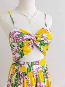 Soleia Women's Vacation Spring Summer V-Neck Tropical Print A-Line Cami Dress - Purple - View 3