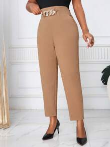 SHEIN Lady Autumn And Winter Elegant Work Office Black Nitted Chain Long Plus Size Suit Pants