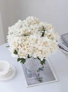 1PC/3PCS Artificial Hydrangea Flowers Bouquet Fake Plants Room Decor Fall Decor Fake Flowers Garden Autumn Decor Centerpieces Birthday Party Decoration Wedding Flower Basket, Bride Holding Flowers, Home Decoration, Dining Room, Bedroom, Windowsill Decoration, Vase Decorations, Valentine's Day Gift, New Year Decoration, Outdoor Garden, Start Of School Season, Valentine Day, Gift - White - View 1
