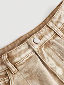 SHEIN 千禧少女卡其色牛仔工装半身裙，春夏休闲度假波西米亚风家居服，街头潮流 - 卡其色 - 查看 3