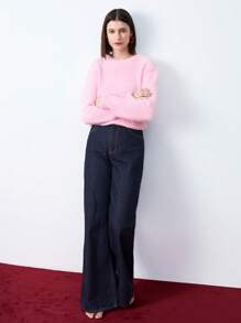 Maija Women's Spring Solid Color Crew Neck Pink Sweater For Casual Wear,Festival - Pink - View 6