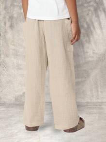 SUMWON Premium Pull-On Pants For Boys, Casual Summer Elastic Waist Drawstring Trousers, Perfect For Beach Vacation School Holiday, Breathable Kids Bottoms - Khaki - View 5