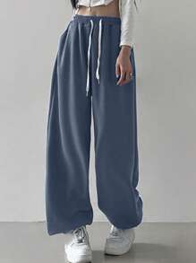 DAZY 女式抽绳腰部宽松休闲慢跑运动裤，女式慢跑裤 - 水鴨藍 - 查看 2