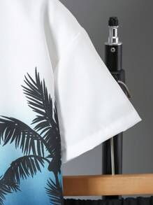 2 buc/set Tween Boys cămașă cu imprimeu nucă de cocos și pantaloni scurți de culoare solidă ținută de vară pentru vacanță la plajă