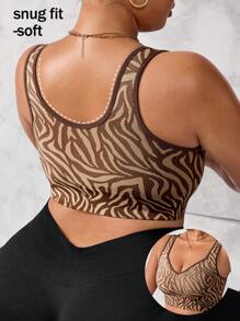 SHEIN Rhythm Era Plus Size Women's Striped Zebra Pattern Shaping Bra - Coffee Brown - View 2