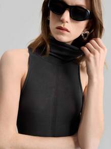 Ontre 2025 Spring New Arrival Women Stand Collar Sleeveless Split Knit Dress, Elegant Simple Fashion Versatile Long Grey Sweater Dress - Grey - View 5