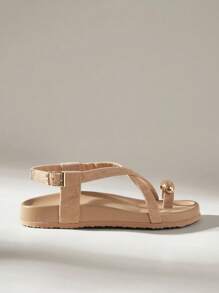 Solecia Women Brown Toe Ring Casual Lace-Up Comfortable Flat Sandals, Suitable For Spring/Summer Vacation Spring Break Easter