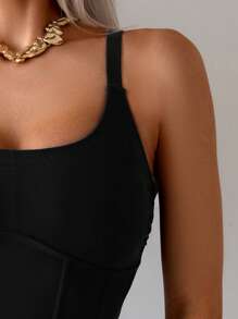 Swim Chiccia Women's Simple Solid Ribbed One Piece Swimsuit For Summer Beach Vacation - Black - View 4