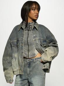 MISSGUIDED Chaqueta vaquera tipo camionero clásica, con estilo vintage, de corte holgado, construcción con pinzas, cierre con botones, para otoño e invierno, casual, de moda streetwear