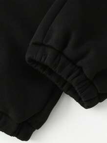 SHEIN 青少年男孩休闲简约字母印花运动裤，街头时髦复古风格慢跑裤，带有简约图形印花，适合日常穿着、户外活动、音乐节、派对和返校礼物，春夏秋冬 - 黑色 - 查看 6