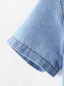 SHEIN 2pcs/Set Baby Boy Summer Casual Soft Cute Denim Shirt With Collar & Loose Fit Denim Shorts Set,Baby Spring/Summer Clothes Outfits Spring Break Outfit - Light Wash - View 9
