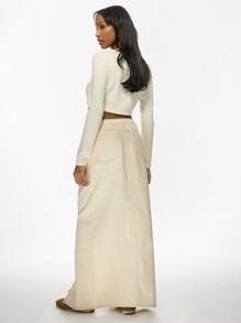 MISSGUIDED 设计师款牛仔长裙，前开衩优雅高腰 A 字长牛仔裙，适合秋冬春季时尚休闲装 - 米色 - 查看 2