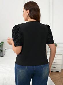 SHEIN Frenchy Plus Size Casual Elegant Round Neck Gigot Sleeve Fitted T-Shirt