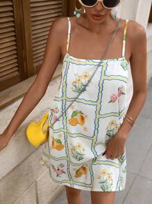 Vivid Eden 女士花卉印花无袖迷你连衣裙，休闲度假装