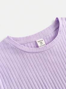SHEIN Leap Crew Tween Girls Fitted Casual Round Neck Short Sleeve Ribbed Knit T-Shirt With Side Ruching And Scrunchie - Mauve Purple - View 4