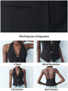 Maija Parte superior de camisola con diseño de hebilla de unicolor, sexy cuello halter, para festival