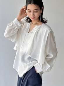 FRIFUL Women's Layered Puff Sleeve Loose Shirt,Ruffle Long Sleeve Top - Beige - View 5