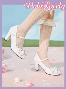 Dola Lovely Women's Black & White Mary Jane Pumps With Classic Vintage Lolita Lace Design