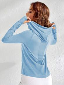 Cheerettes Casual Solid Color Drawstring Hooded Sweatshirt - Blue - View 2