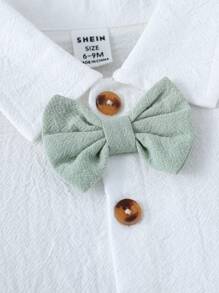 Souflis Souflis 男婴休闲纯色短袖衬衫配领结和拼色背带短裤套装，适合夏季 - 彩色 - 查看 6