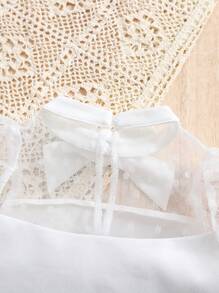 SHEIN Fern Glow  Babygirl Cute Summer Polka Dots Mesh Top & Pleated Mini Skirt 2Pcs Set - White - View 5