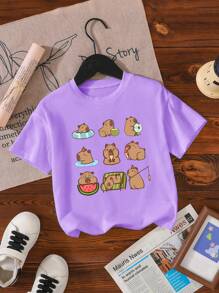 SHEIN Explorewe Young Girl Cartoon Graphic Tee - Purple - View 3