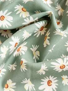 SHEIN VCAY Đầm mini hở eo in họa tiết spaghetti cho nữ, trang phục mùa hè cho nữ - màu xanh lá - Xem 3