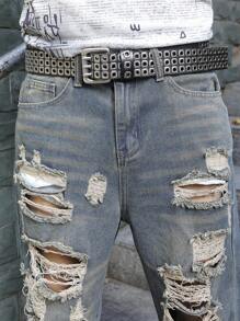 Manfinity EMRG Men's Casual Loose Fit Ripped Pocket Detail Wide Leg Jeans - Medium Wash - View 7