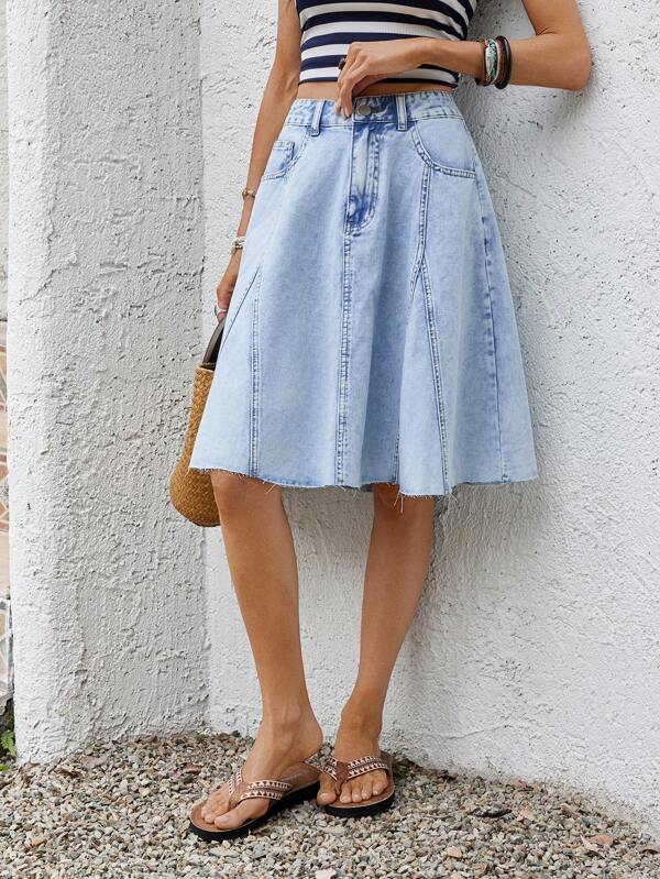 Vivid Eden Women's Denim Skirt, Casual Style, Knee Length, Blue Summer Outfits For Women Summer Outfits For Women Boho Chic Women Skirts Jean Skirts For Women Vacation Outfits Women Sun Skirt Cowgirl Outfits For Women Beach Boho Women Clothing