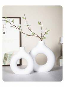 1pc Plastic Donut Shaped Flower Vase, Modern Simplistic Circle Vase Ornament, Ceramic-Like Vase, Creative Home Decor Crafts For Living Room