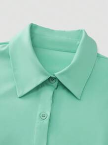 EMERY ROSE Women's Casual Simple Solid Color Short Sleeve Blouse - Green - View 5