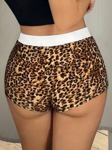 Sweetina Women Leopard Print Contrast Color Casual Shorts, Simple & Fashionable For Everyday Wear