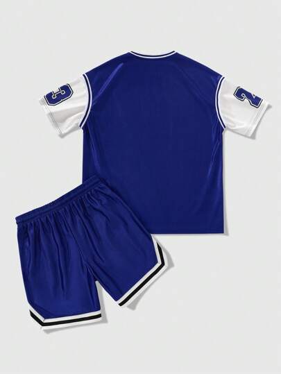 Prep Conjunto de camiseta de manga corta y pantalones cortos casual y sencillo para hombres