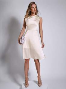 COSMINA 女士休闲中长连衣裙，简约时尚的日常穿着 - 米色 - 查看 5