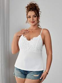 SHEIN Clasi 蕾丝边休闲吊带背心，简约时尚，适合日常穿着 - 白色 - 查看 3