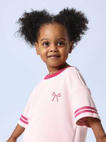 SUMWON 女童运动两件套校队风格 T 恤短裤套装夏季春季休闲运动服运动号码印花套装休闲服 - 粉色 - 查看 5